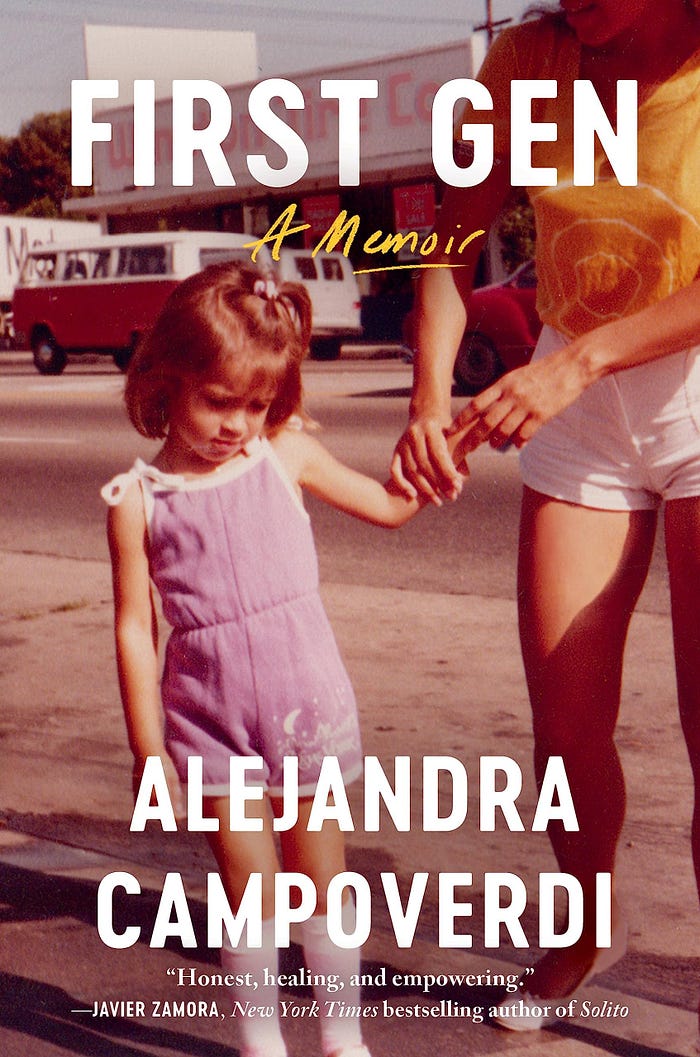Cover art for a memoir named First Gen featuring a mother and daughter holding hands many years ago